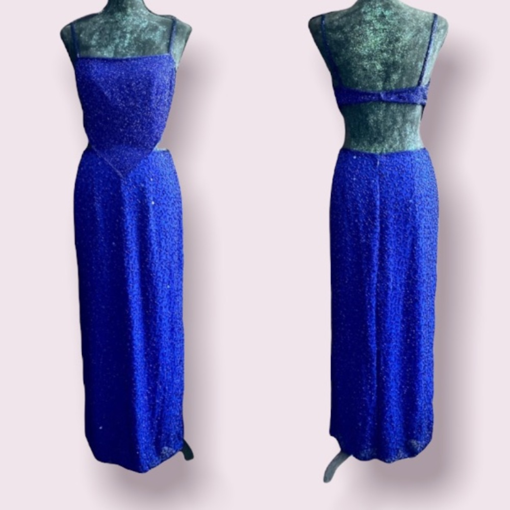 Sean XPress Stunning Royal Blue Bead & Sequin Backless Gown